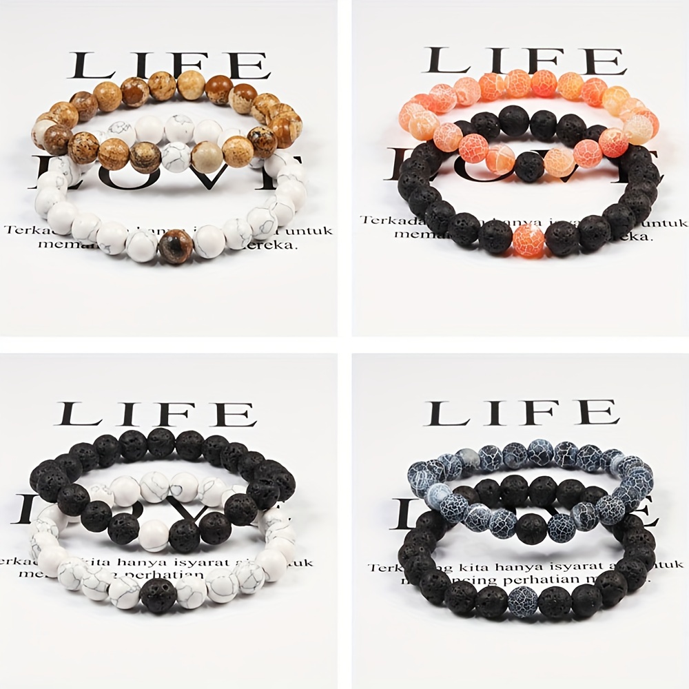 Boho Style Stone Bead Bracelets for Couples - Set of 2